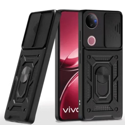 Vivo V50 Back Cover | Premium Transparent Shockproof Case with Ring Holder Stand & Camera Protection - Image 3
