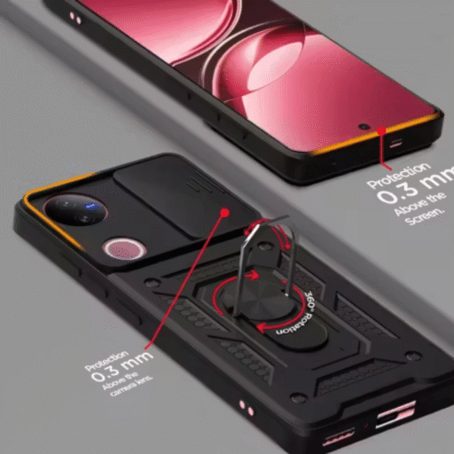 Vivo V50 Back Cover | Premium Transparent Shockproof Case with Ring Holder Stand & Camera Protection - Image 2