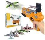 Air Battle Foam Airplane Launcher Catapult Gun Toy for Kids, Includes 4 Foam Gliders, Continuous Launch Outdoor Active Play Toy, STEM Learning Toy for Boys & Girls Ages 3+