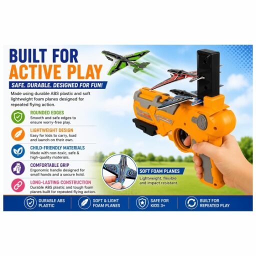 Air Battle Foam Airplane Launcher Catapult Gun Toy for Kids, Includes 4 Foam Gliders, Continuous Launch Outdoor Active Play Toy, STEM Learning Toy for Boys & Girls Ages 3+ - Image 3